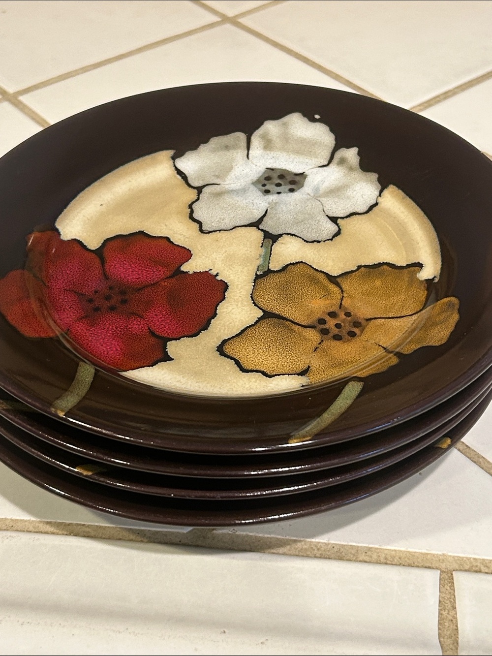 Pfaltzgraff Sarina Set of 4 Floral Ceramic Salad Plates in Red, White, Brown - Picture 14 of 14